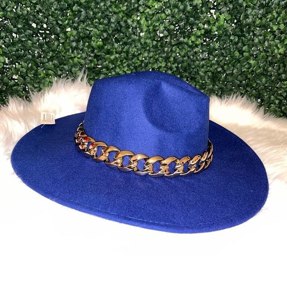 Blue Wide Brim Fedora Hat - Picture 1 of 1